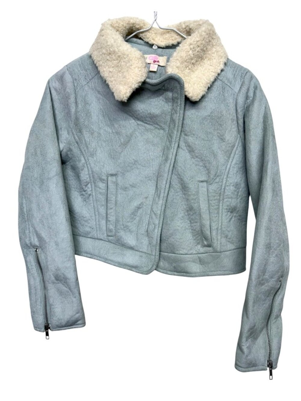 GB Girls Faux Suede Jacket With Removable Sherpa Collar Light Blue Size L